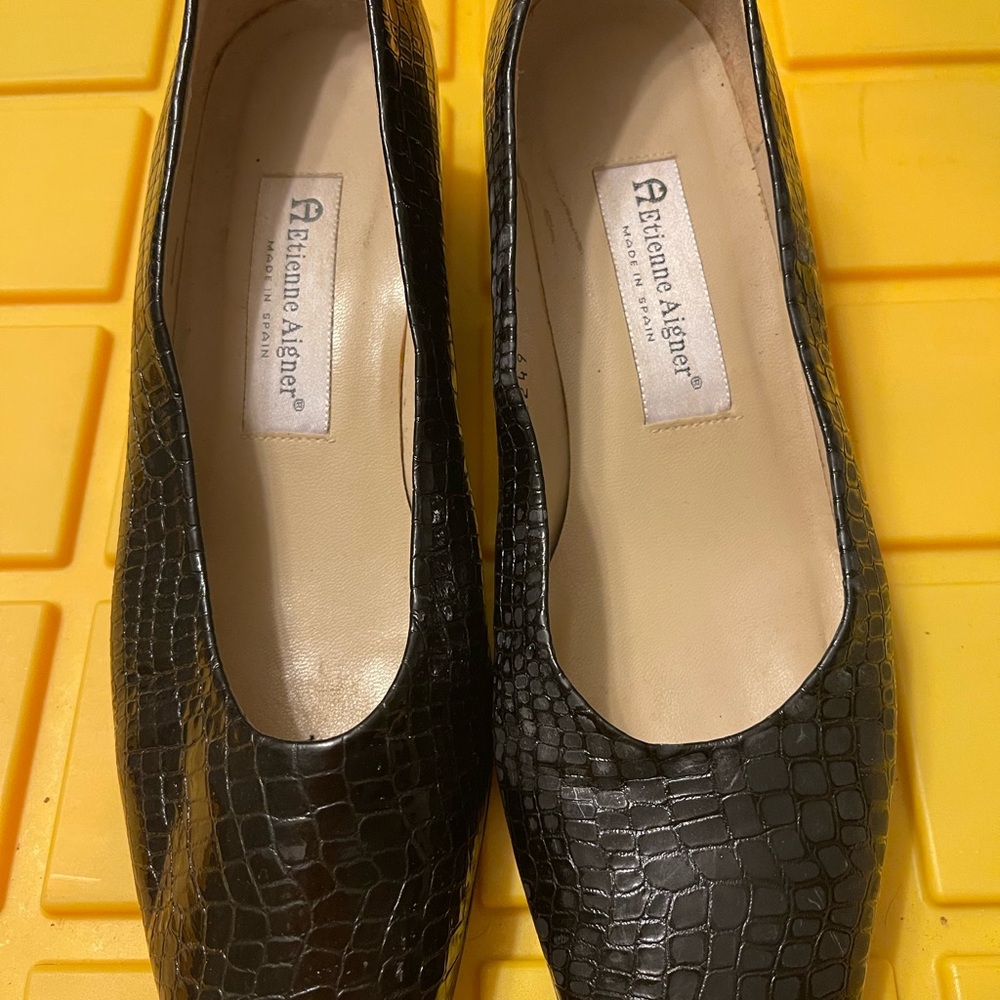 Etienne Aigner Black Croc-Pattern Loafers